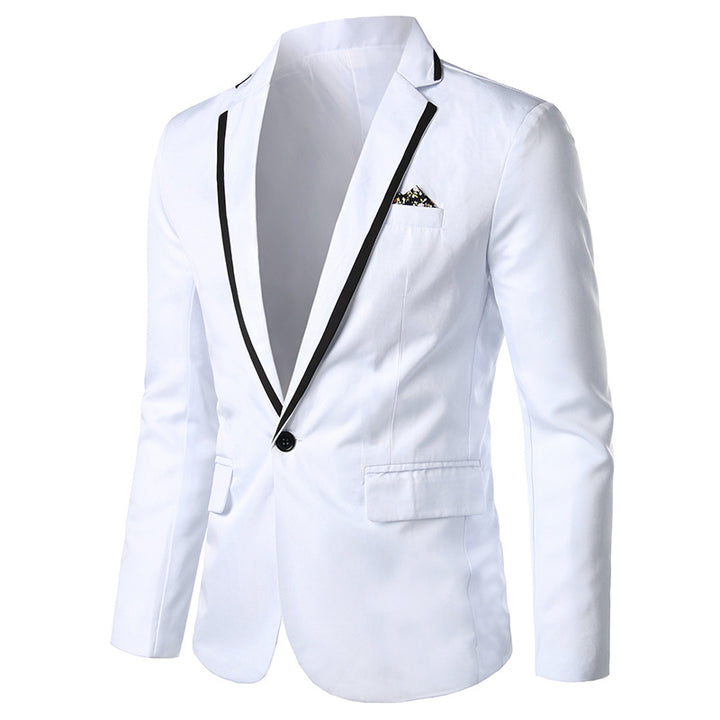 Men's single-breasted evening blazer with contrast piping, shawl collar look, and tailored slim fit Mune Fashion