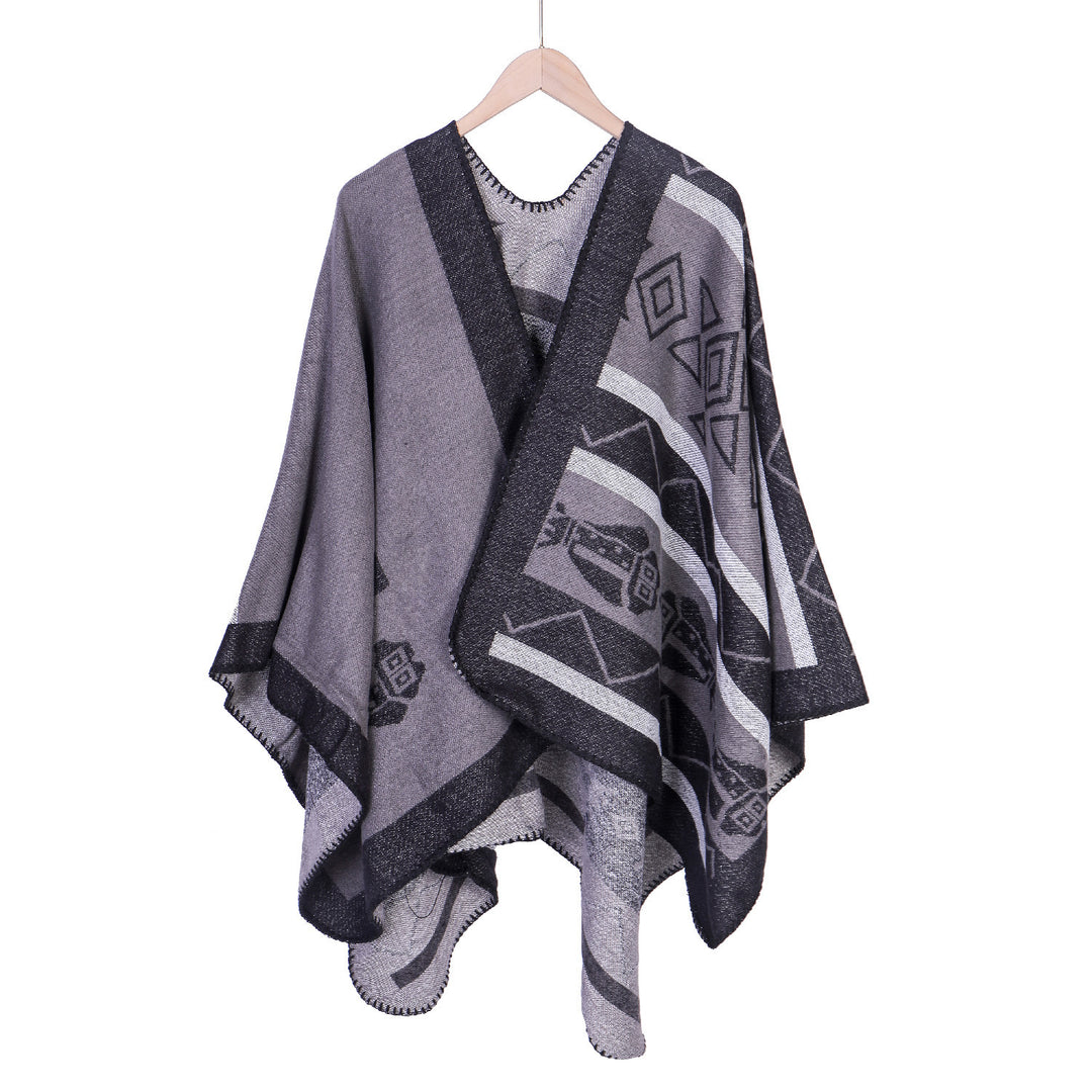 Women's Lightweight Ruana Wrap with Geometric Jacquard and Asymmetrical Hem Mune Fashion