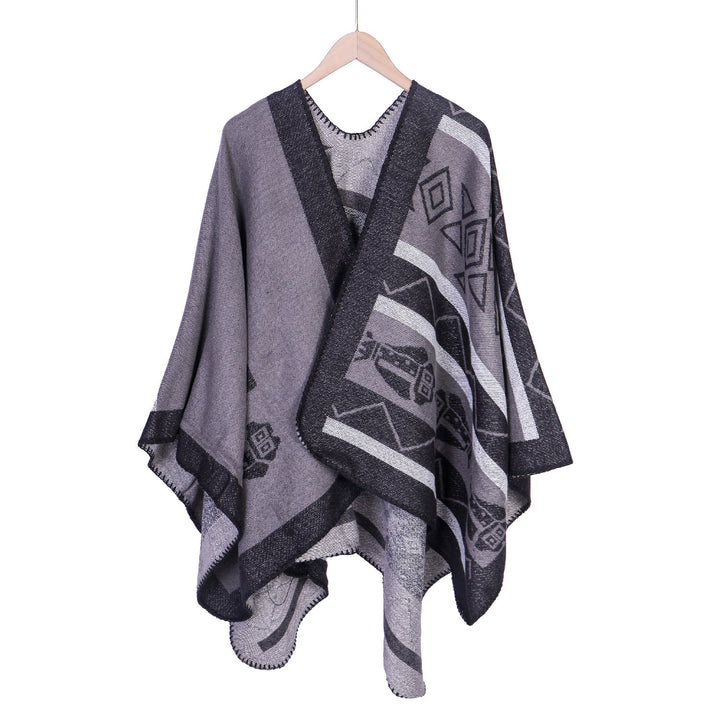 Women's Lightweight Ruana Wrap with Geometric Jacquard and Asymmetrical Hem Mune Fashion