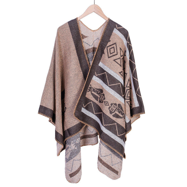 Women's Lightweight Ruana Wrap with Geometric Jacquard and Asymmetrical Hem Mune Fashion