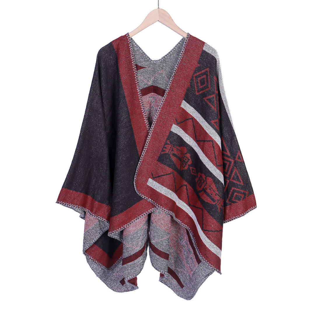 Women's Lightweight Ruana Wrap with Geometric Jacquard and Asymmetrical Hem Mune Fashion
