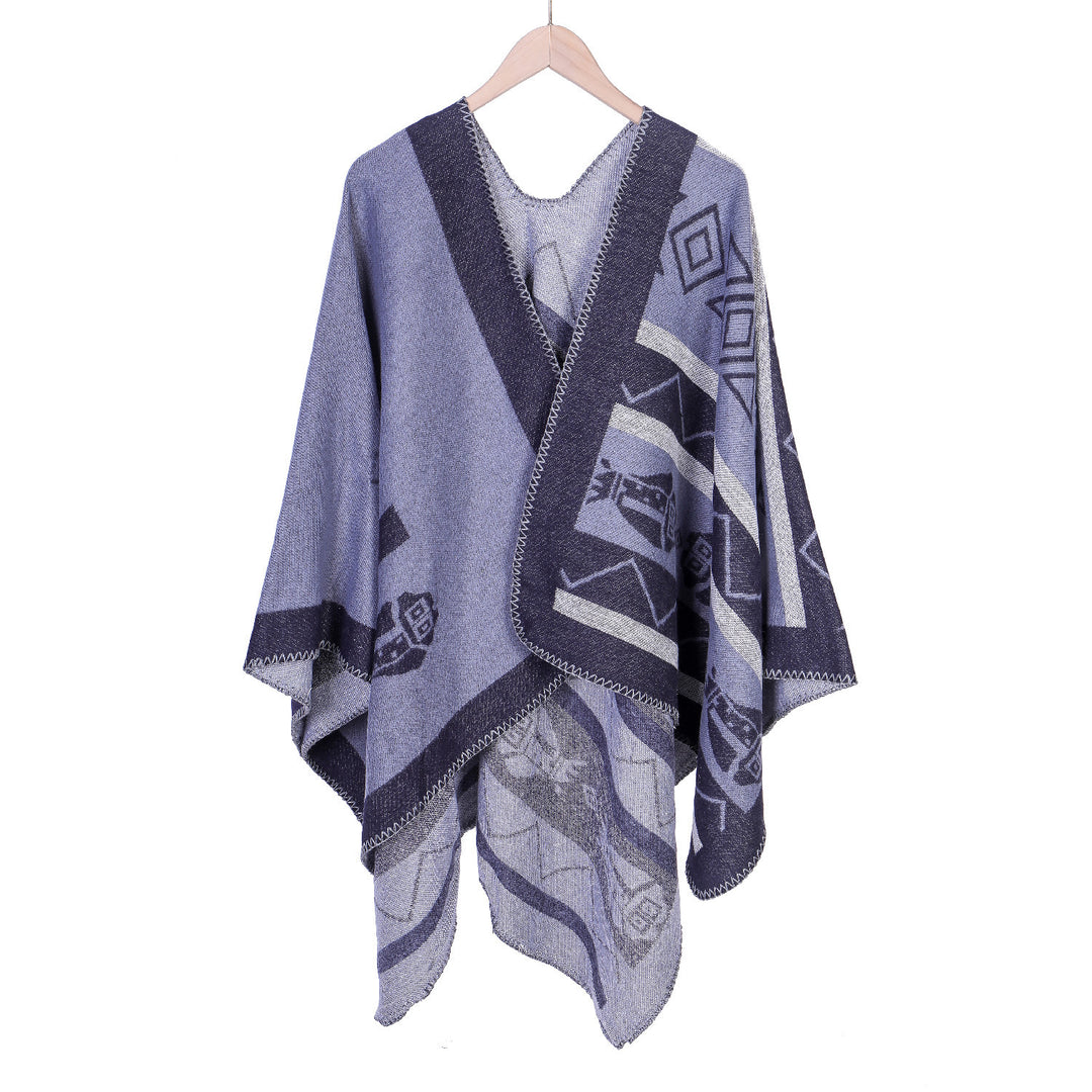 Women's Lightweight Ruana Wrap with Geometric Jacquard and Asymmetrical Hem Mune Fashion