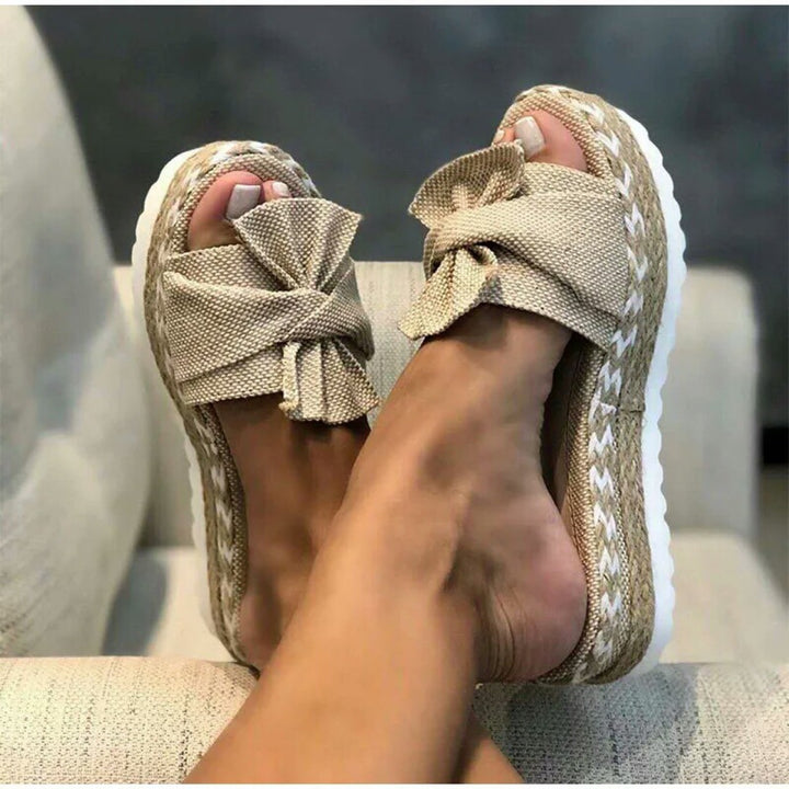 Women's refined knot sliders on braided jute platform with non-slip wave sole Mune Fashion
