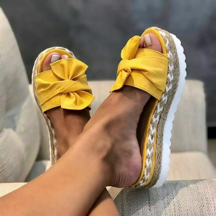 Women's refined knot sliders on braided jute platform with non-slip wave sole Mune Fashion