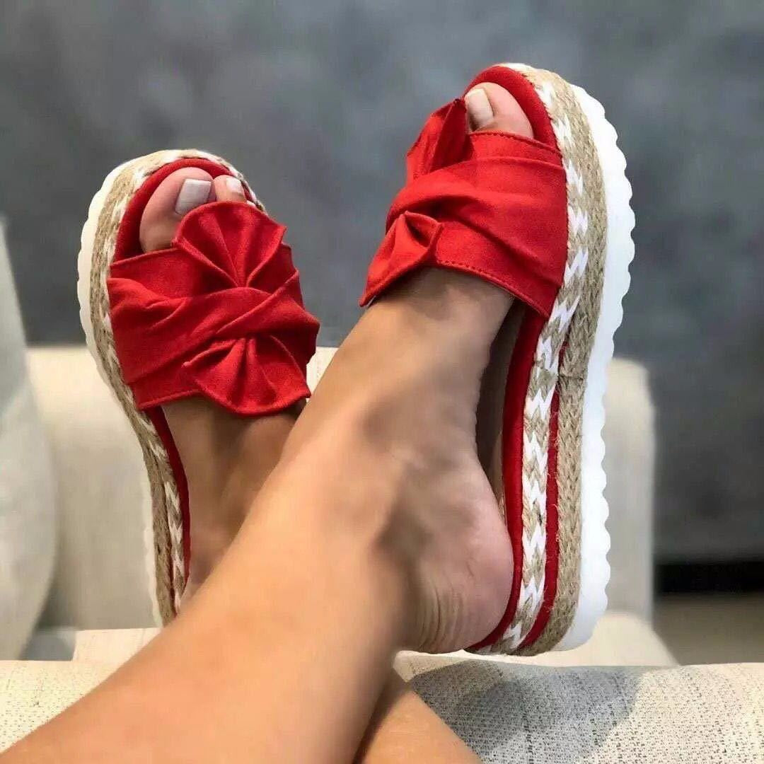Women's refined knot sliders on braided jute platform with non-slip wave sole Mune Fashion