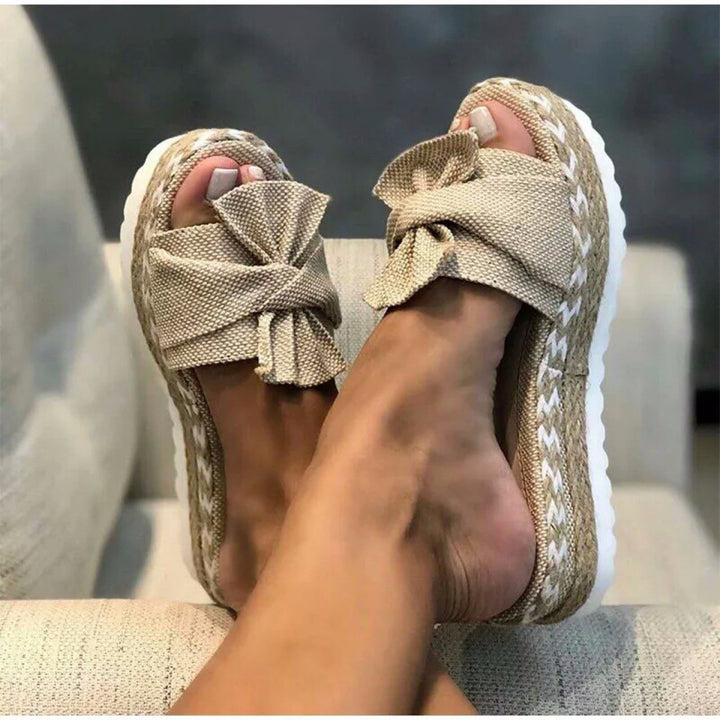 Women's refined knot sliders on braided jute platform with non-slip wave sole Mune Fashion