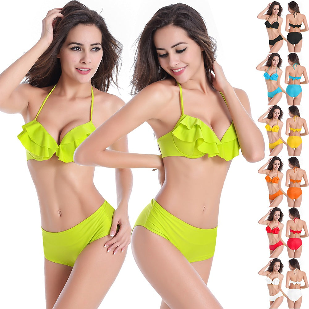 Women's Ruffled Bikini Set with High-Cut Briefs Mune Fashion