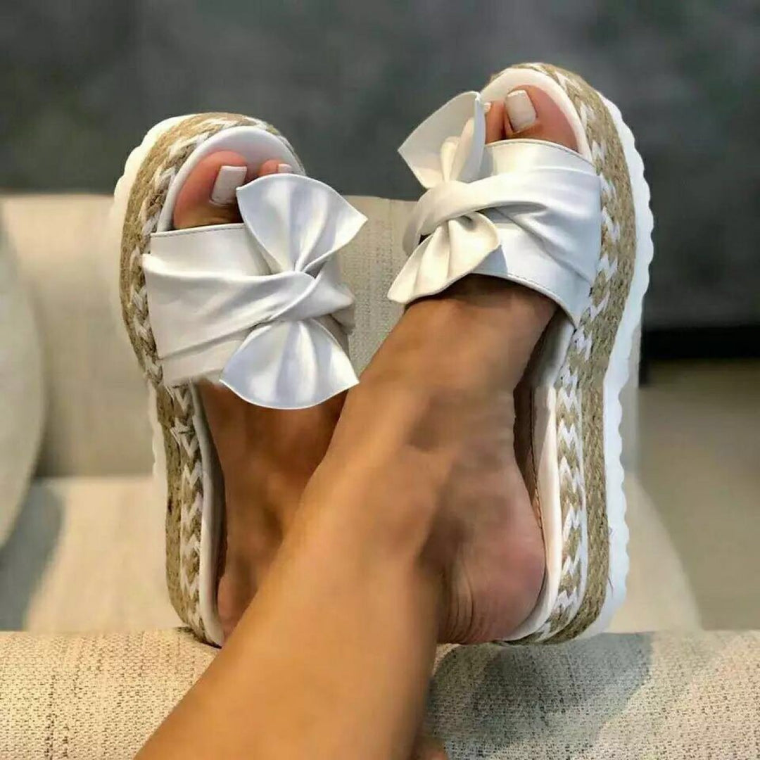 Women's refined knot sliders on braided jute platform with non-slip wave sole Mune Fashion