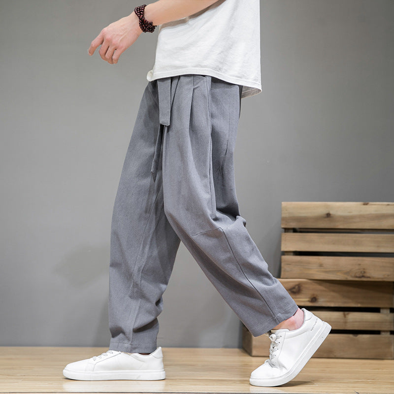 Men's loose linen pants with drawstring and tapered leg Mune Fashion