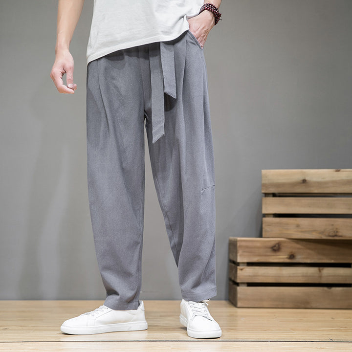 Men's loose linen pants with drawstring and tapered leg Mune Fashion