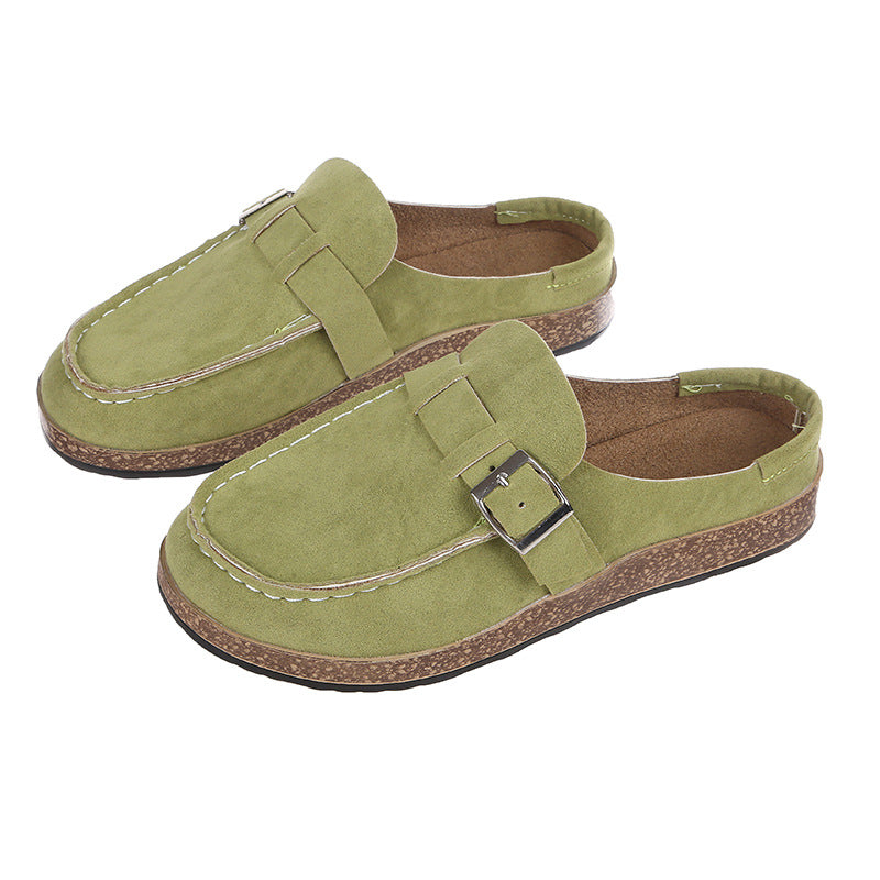 Women’s casual velour moccasin mule with adjustable buckle strap and cork insole Mune Fashion