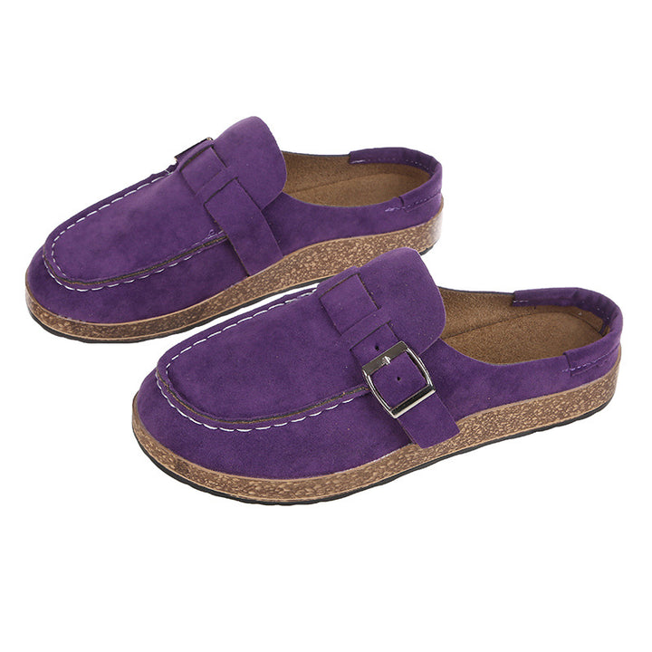 Women’s casual velour moccasin mule with adjustable buckle strap and cork insole Mune Fashion
