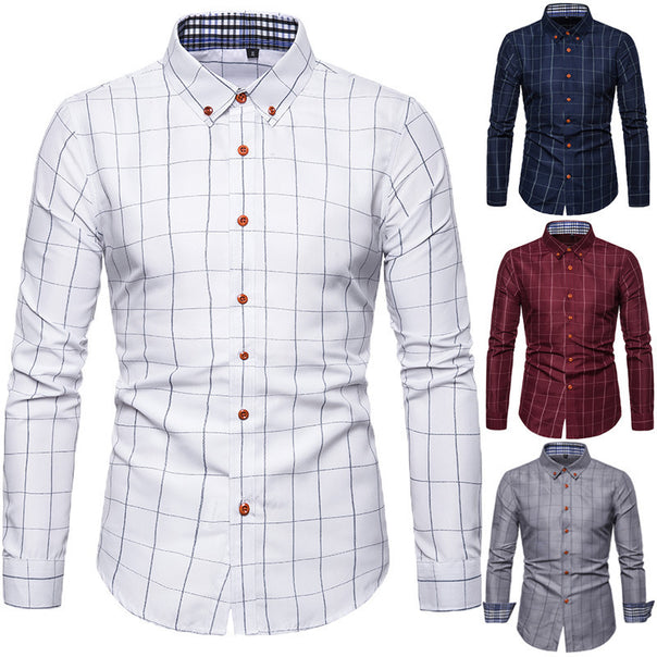 Men's tailored business shirt with button-down collar checked and contrast lining Mune Fashion