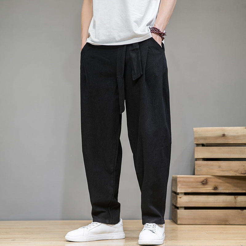 Men's loose linen pants with drawstring and tapered leg Mune Fashion