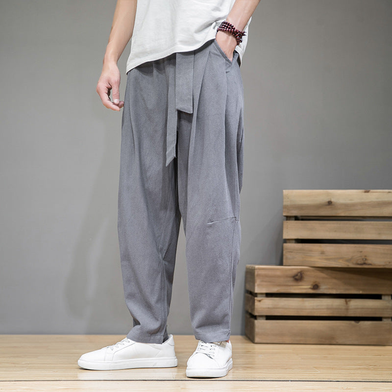 Men's loose linen pants with drawstring and tapered leg Mune Fashion
