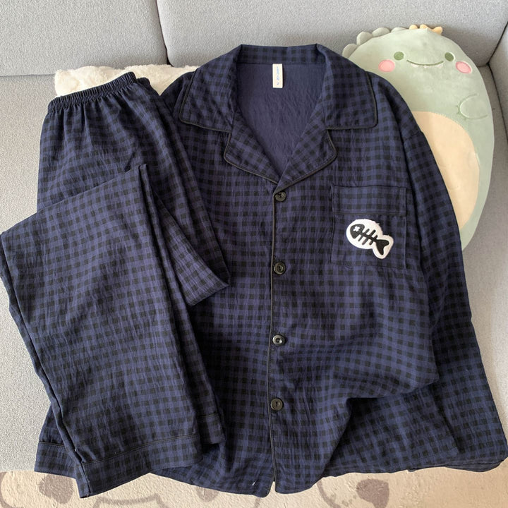 Men's pajama set made of cotton muslin, breathable