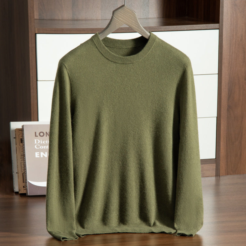 Men's wool pullover with stand-up collar, loose and warm