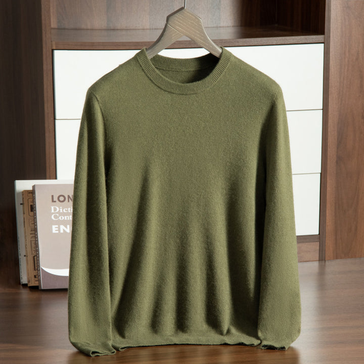 Men's wool pullover with stand-up collar, loose and warm