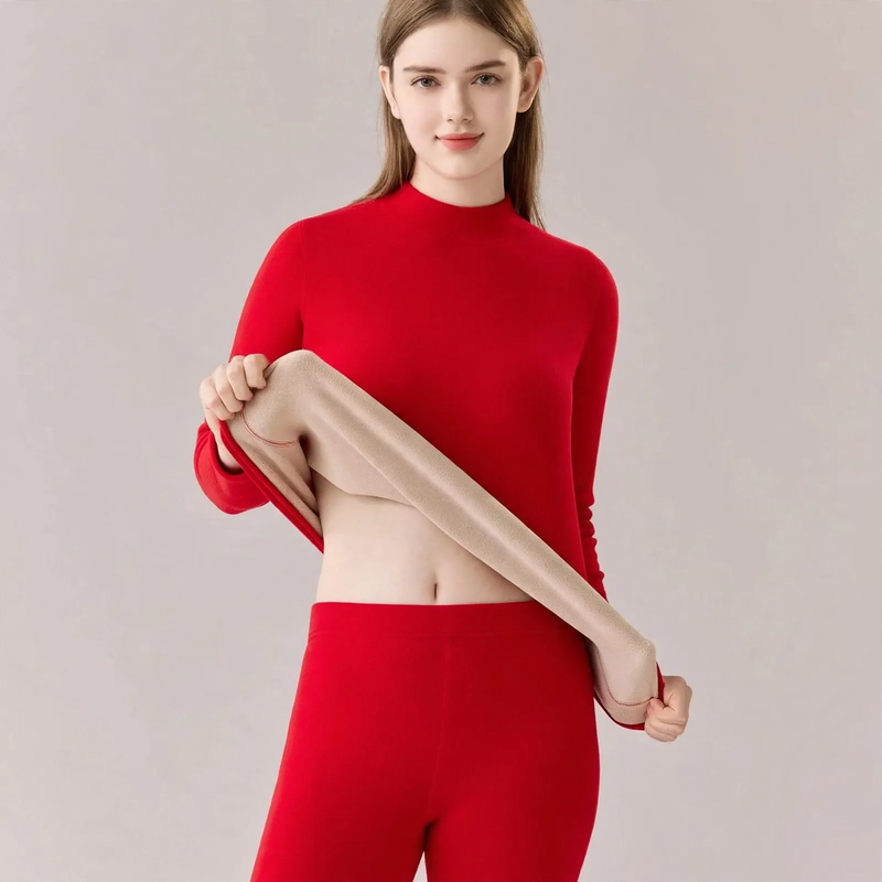 Thermal underwear set with stand-up collar, lined