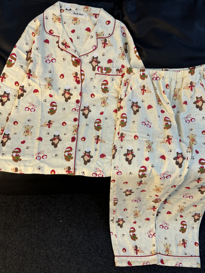 Cotton loungewear, brushed, long, cartoon design