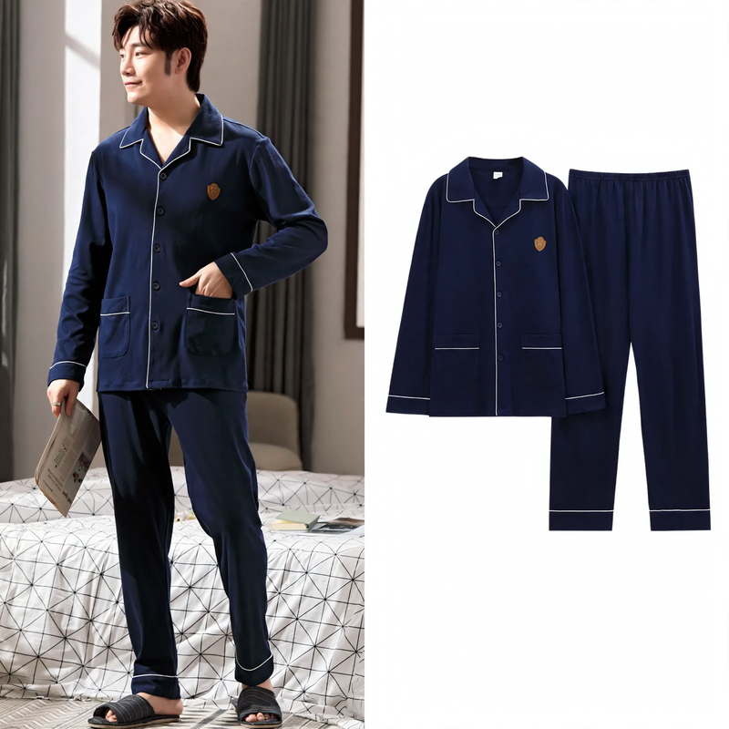 Men's Pajama Set, Cotton, Long Sleeve, with Button Placket