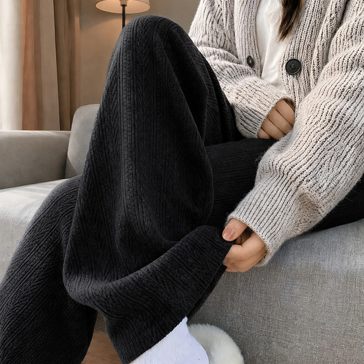 Padded cord wide-leg trousers with a straight cut