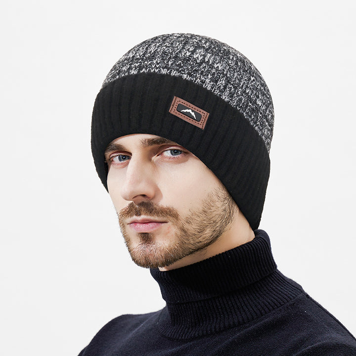 Knit Set: Beanie and long scarf with leather detail