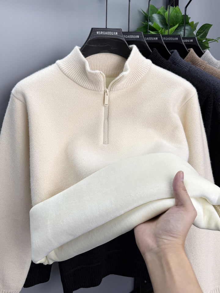 Men's pullover with zipper, lined, stand collar
