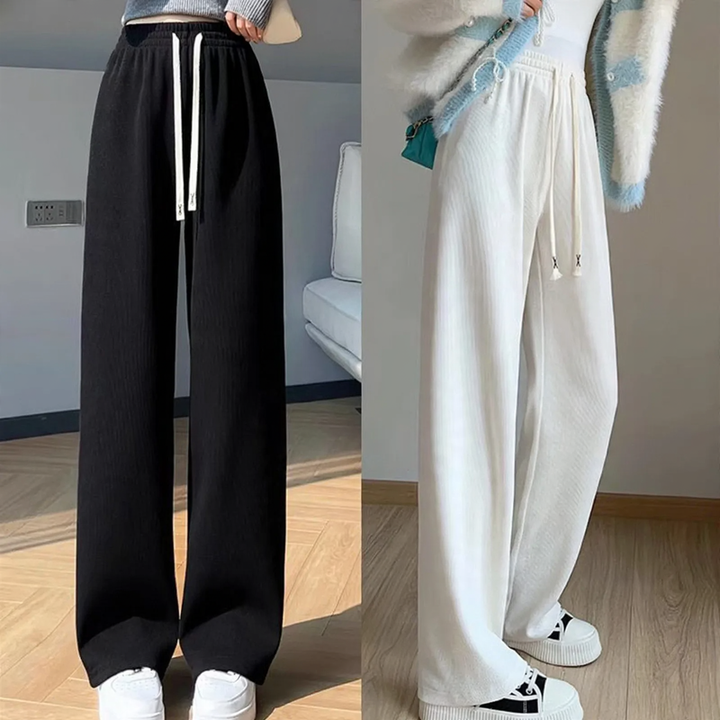 Cord wide pants with high waistband, loose fit