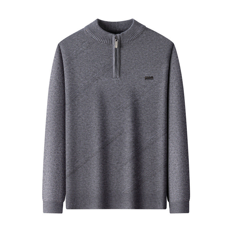 Men's knit sweater with stand-up collar and zipper