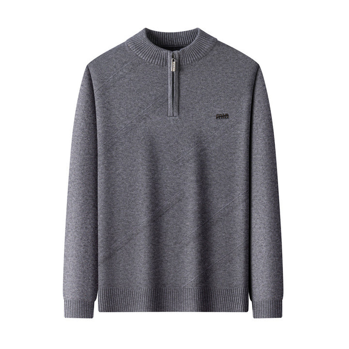 Men's knit sweater with stand-up collar and zipper