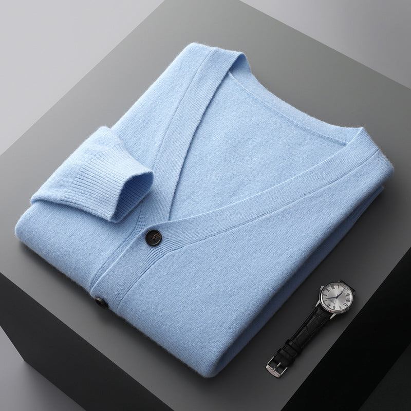 Men's cardigan with V-neck, wool