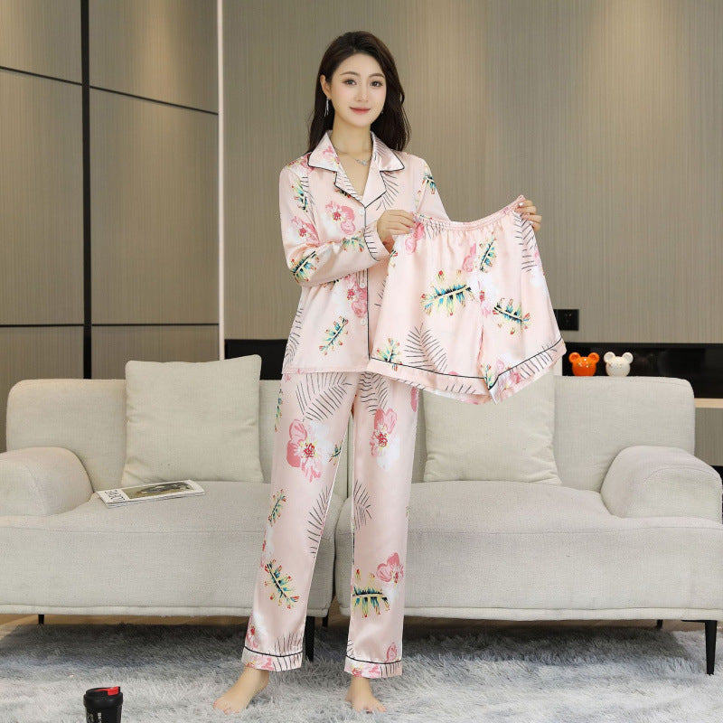 Elegant 3-piece ice silk house suit set for women