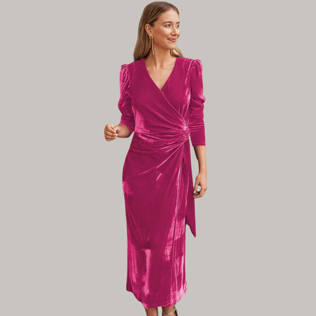 Mune | Midi Portfolio Dress In Velour with Puff Sleeves