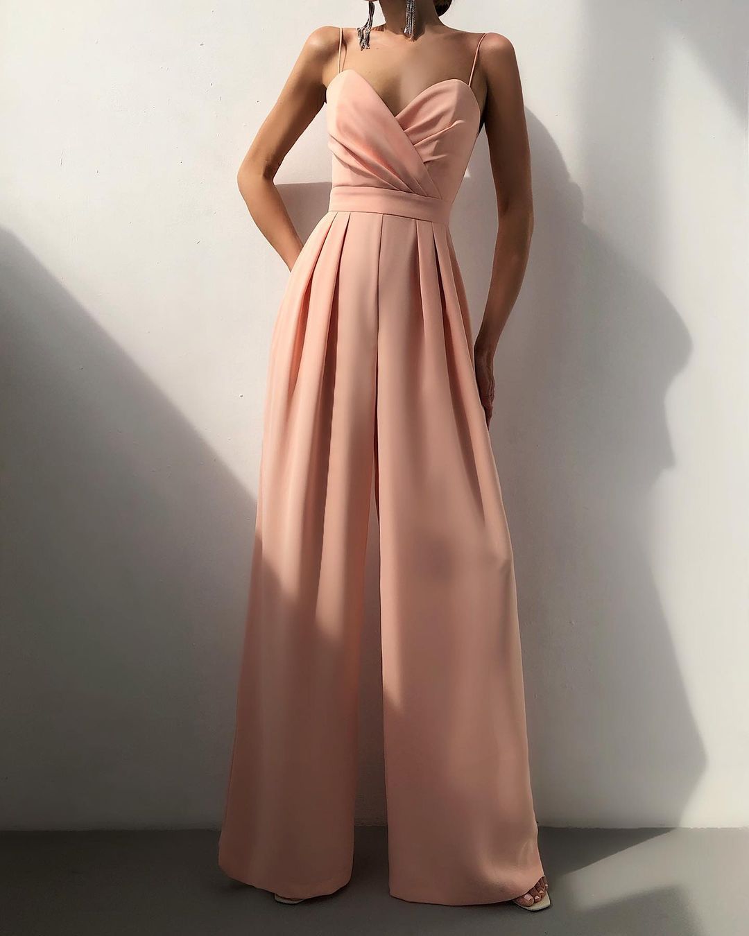 Jumpsuit with straight leg and high waist and spaghetti straps
