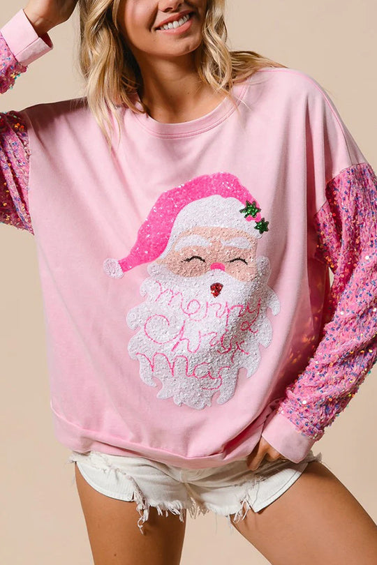 Mune | Christmas Casual Loose Round Neck Sequin Sleeve Sweatshirt