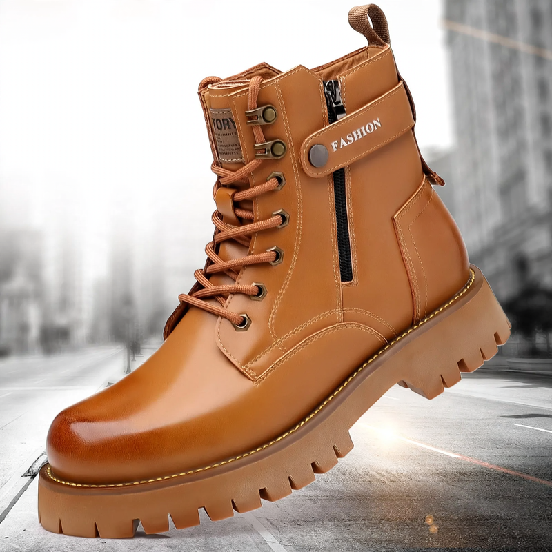 Men's leather boots, lined, with platform