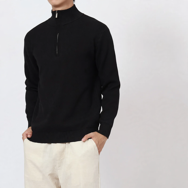 Men's wool sweater with stand-up collar and zipper