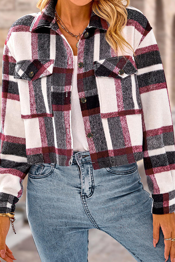 Mune | Pocket Fashion Casual Cropped Women'S Checkered Jacket