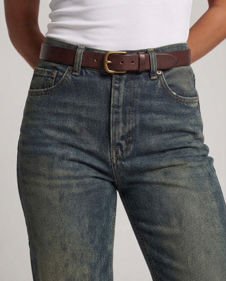 Women High-Waisted Relaxed-Fit Straight Jeans with Wide Leg and Vintage Wash Mune Fashion