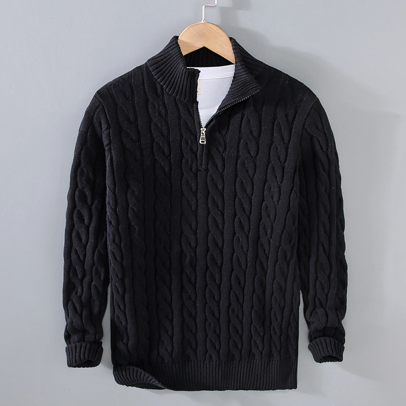 Men's knitted pullover with zipper and stand-up collar
