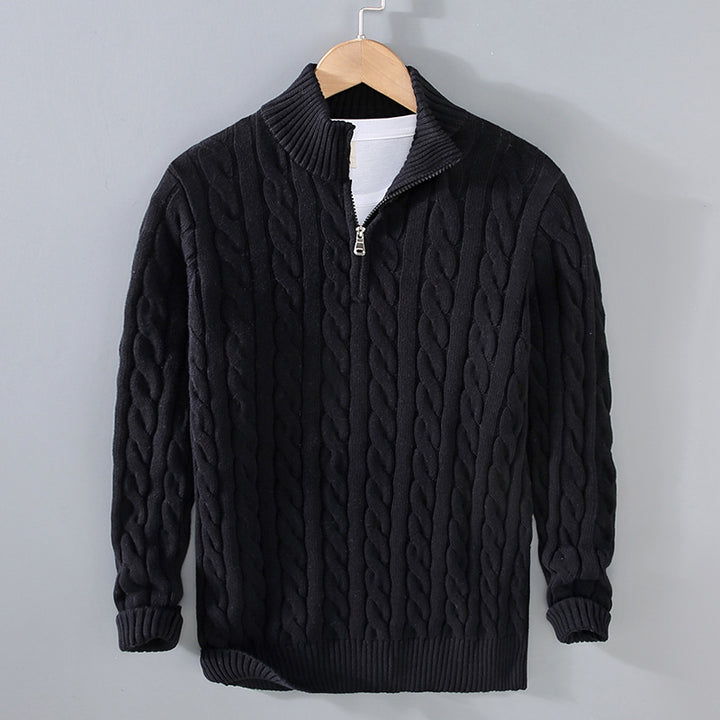Men's knitted pullover with zipper and stand-up collar