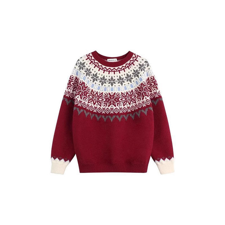 Women's knitted pullover with Fair Isle pattern and snowflakes