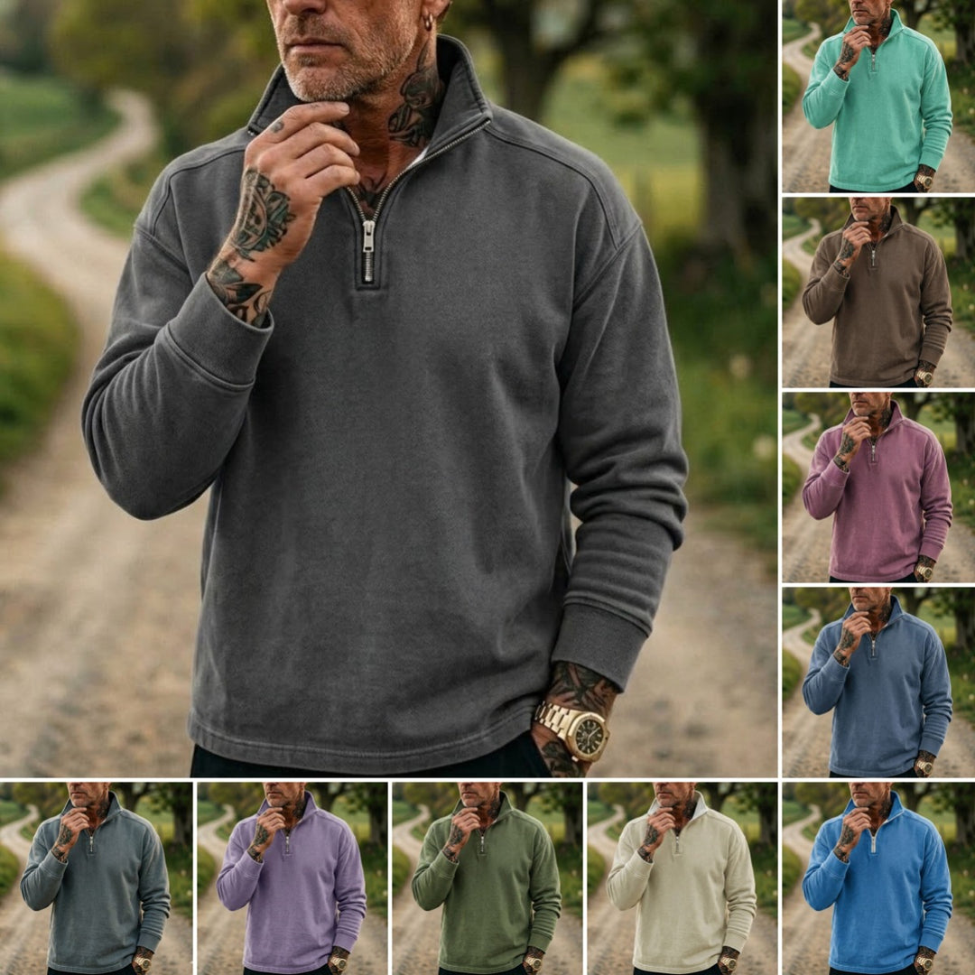 Men's Denim Sweatshirt with 1/4 Zipper