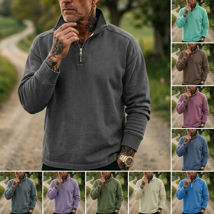Men's Denim Sweatshirt with 1/4 Zipper