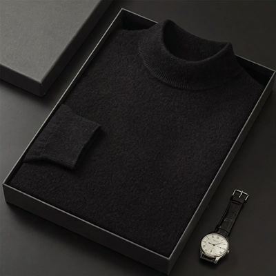Men's wool pullover with roll collar, soft and warm