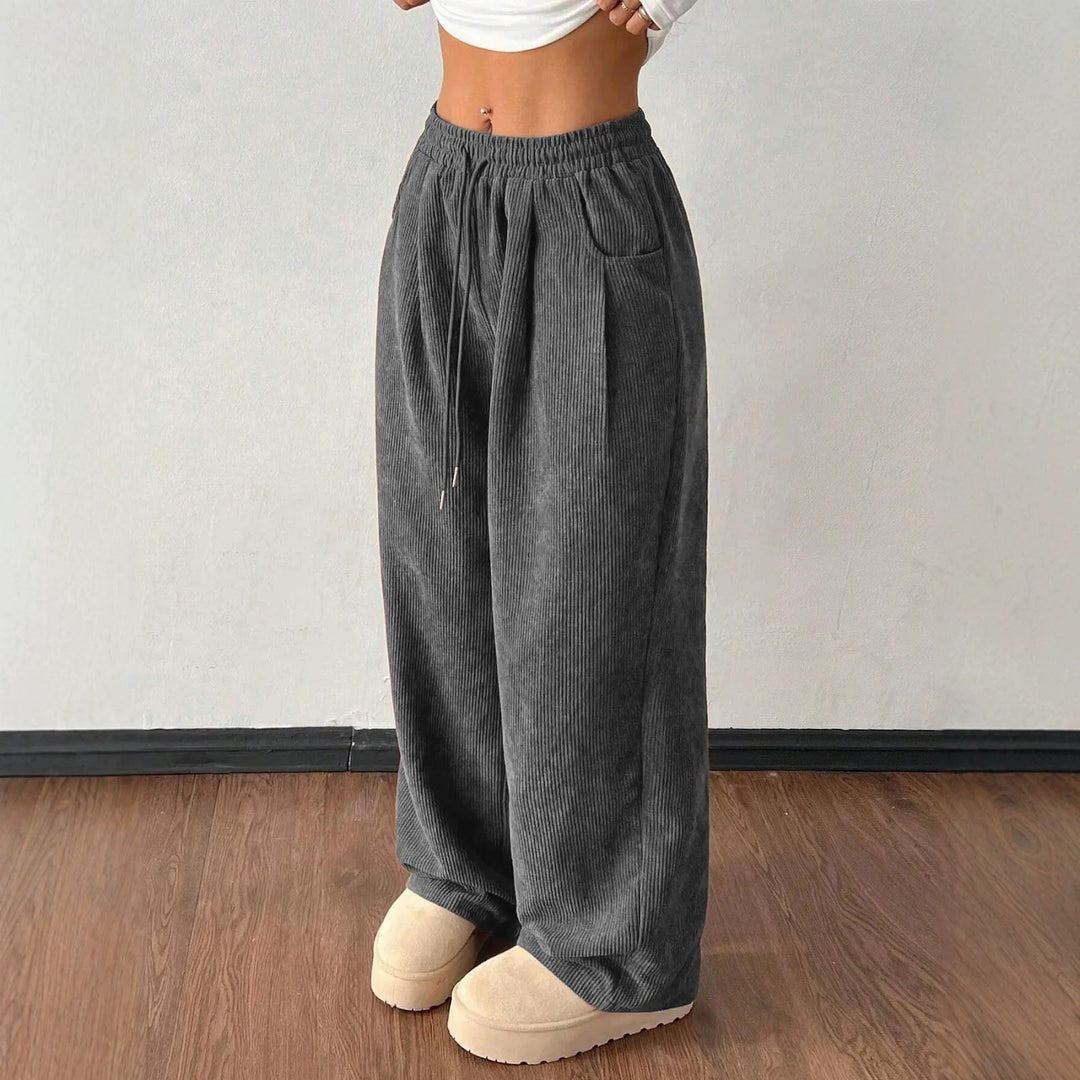 Women's corduroy pants with wide leg and drawstring