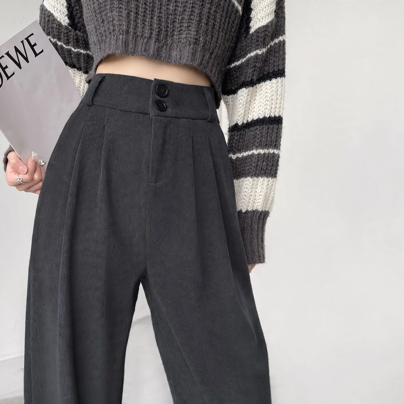 Lined corduroy pants, wide fit