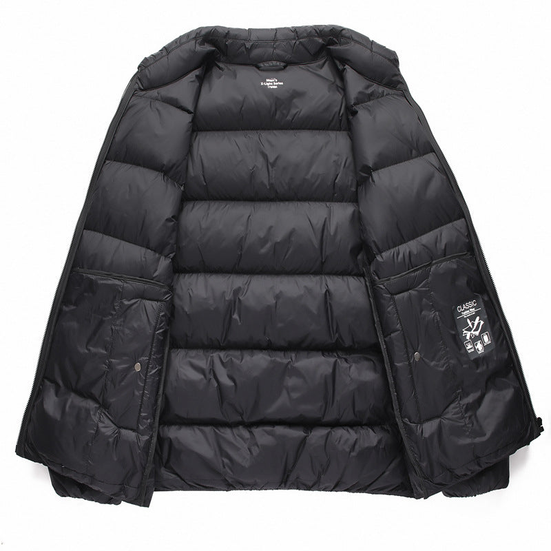 Warm men's down jacket, simple design