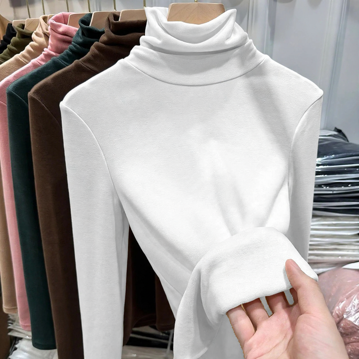 Women's long sleeve shirt with standing collar, lined